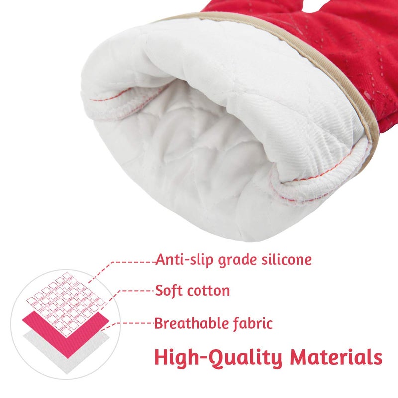 Tormays 4Pcs Oven Mitts and Pot Holders Set, 572F Heat Resistant Oven Glove, Soft Cotton Lining with Non-Slip Surface for Kitchen Baking BBQ (Red) - Image 2